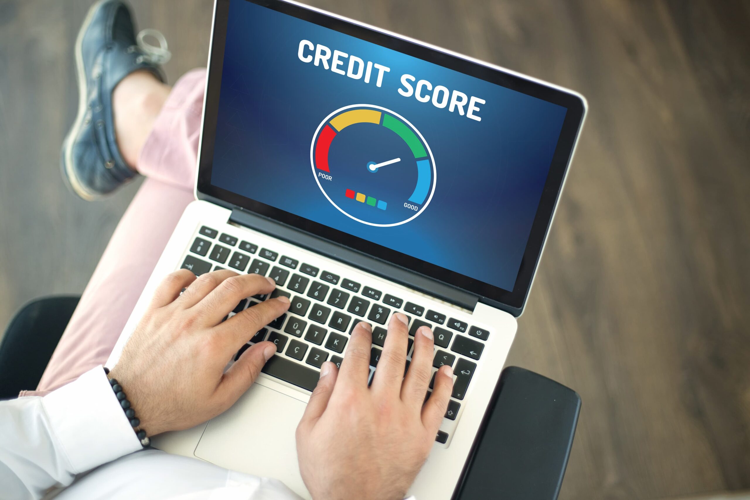 using laptop and CREDIT SCORE concept on screen